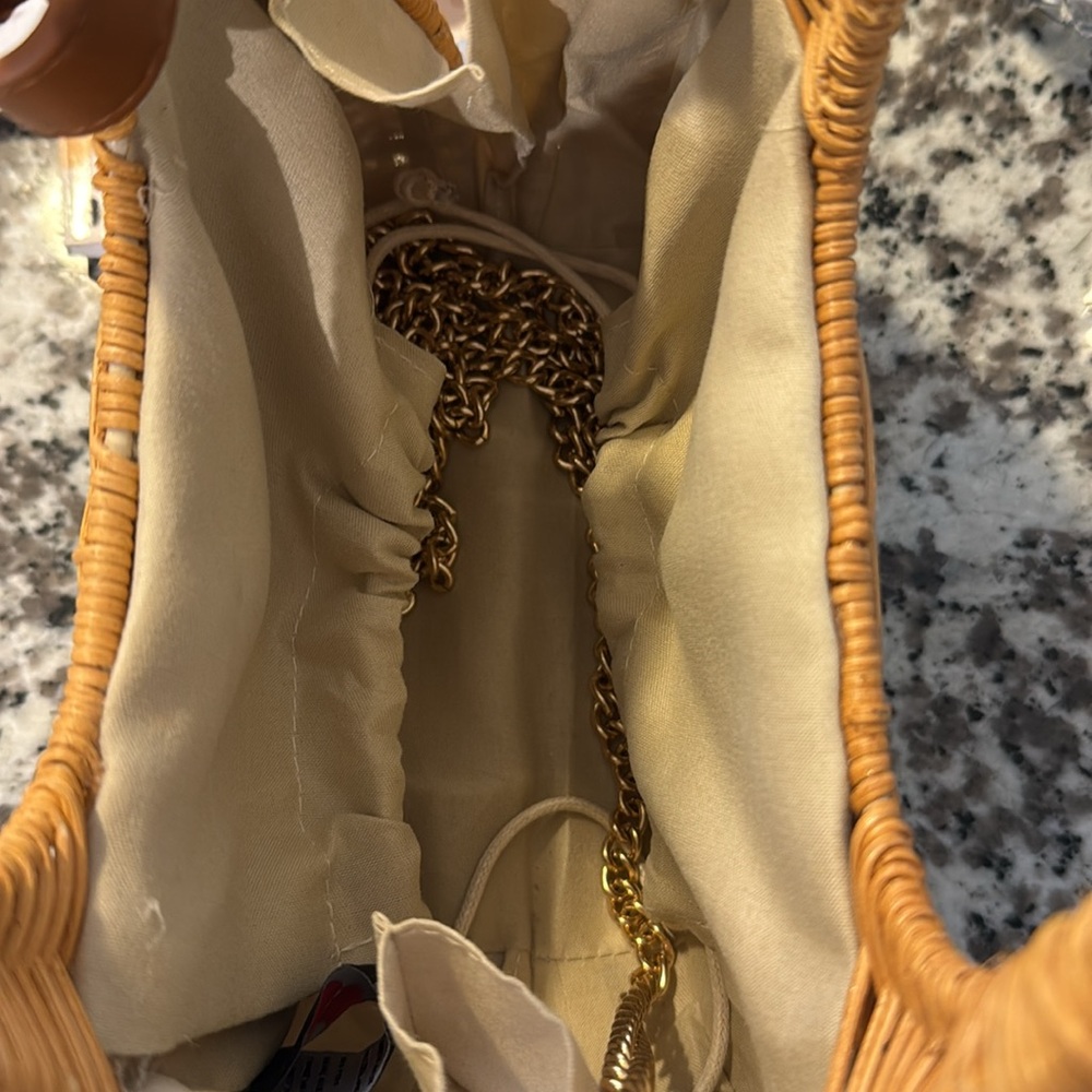 Tuckernuck Wicker Mini Bag with Brown Leather Trim and Gold Chain - Picture 11 of 12